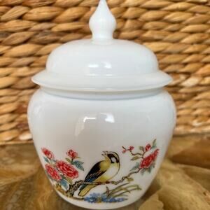 Milk Glass & Bird Canister: Avon